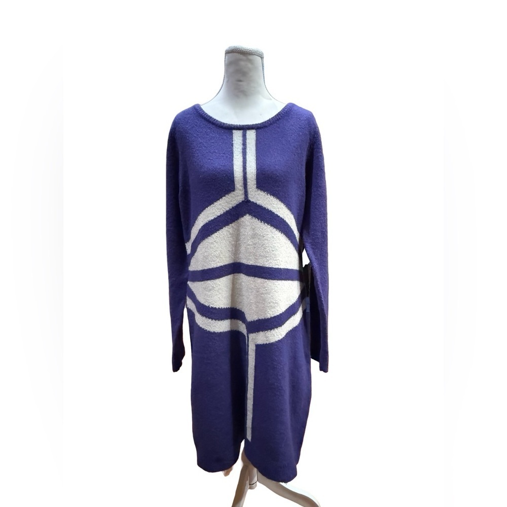 BCBGMaxAzria Women’s Blue Wool Blend Geometric Patterned Sweater Dress XL NWT